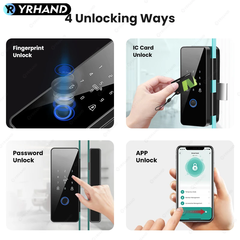 Tuya APP Smart Biometric Electronic Glass Door Fingerprint Lock Bluetooth Lock 13.56Mhz RFID Control Keyless Unlock For office