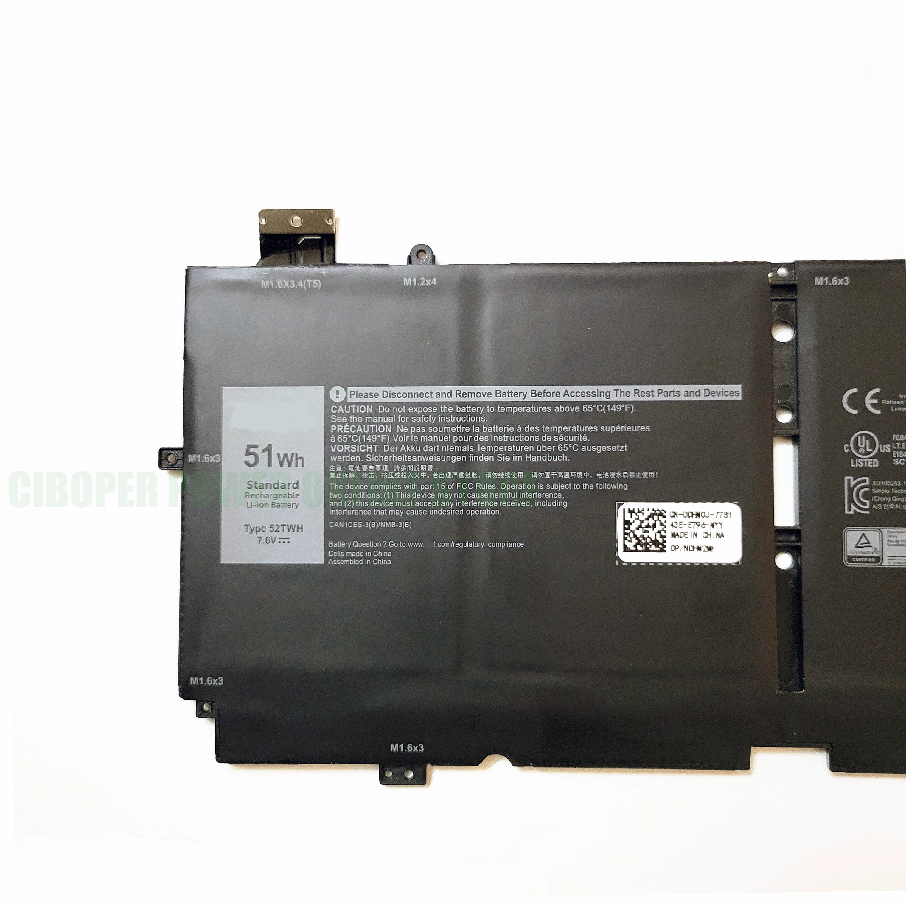 CP Laptop Battery MM6M8 XX3T7 52TWH 7.6V/51Wh/6710mAh For XPS 13 7390 2-in-1 Series P103G P103G001 P103G002 Notebook