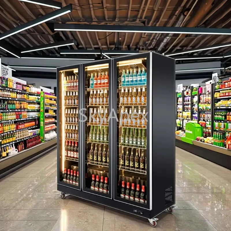 Rebirth Hot Selling Transparent Glass Standing Cold Drink Beer  Display  Freezer Chiller For Supermarket Energy Saving Low Noise