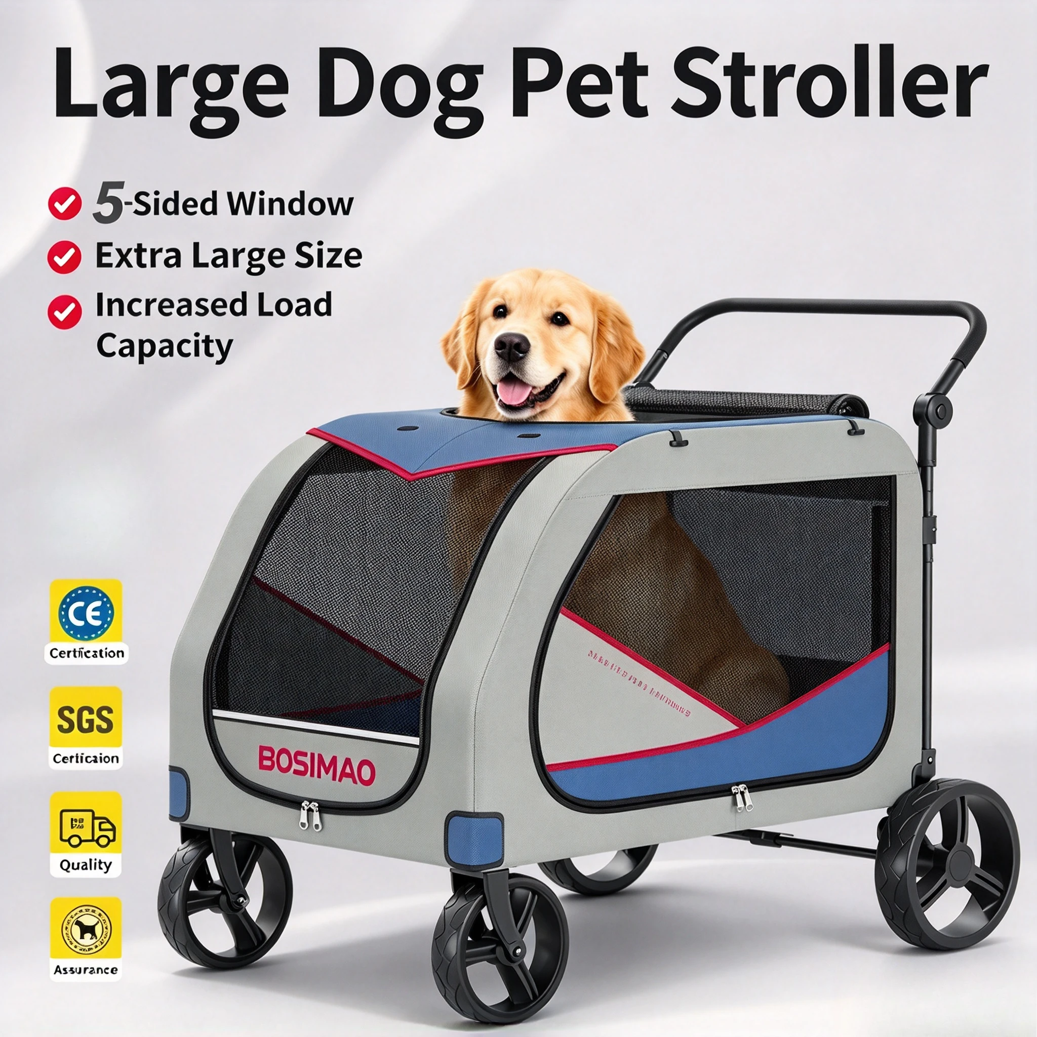 Carrito de Transporte para Perros Gigantes, Modelo 2026, Gran Tamaño, Mejorado, para Perros Mayores, Lesionados o Enfermos, Ideal para Viajes al Aire Libre