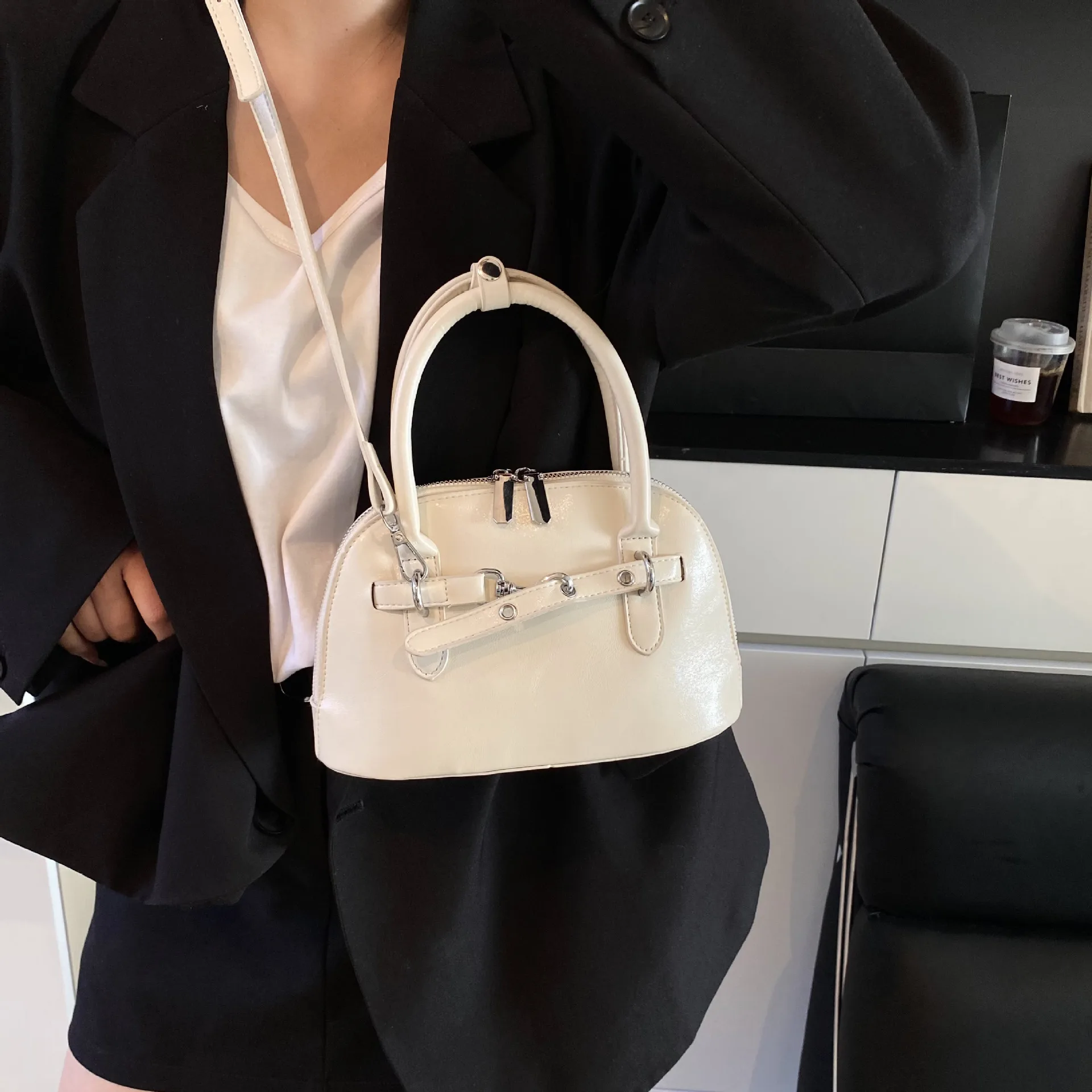 

2025 Top Handle Shell Bag Vegan Leather, Women's Minimalist Crossbody Purse Work to Weekend Casual Shoulder Bag