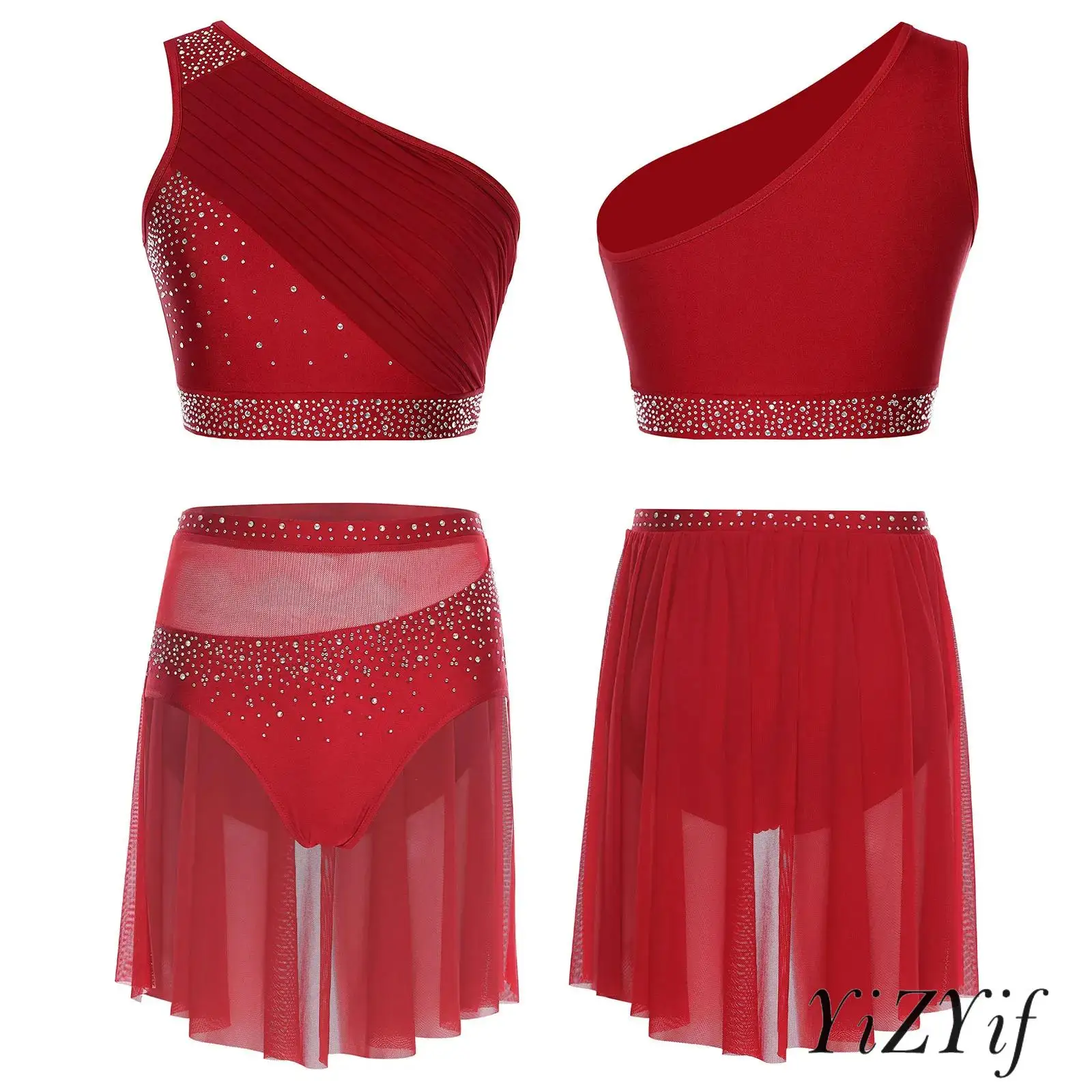 

Womens Modern Dance Costume Set Ballet Latin Dance Performance Competition Outfit Elegant Chacha Dance Crop Top with Skirt