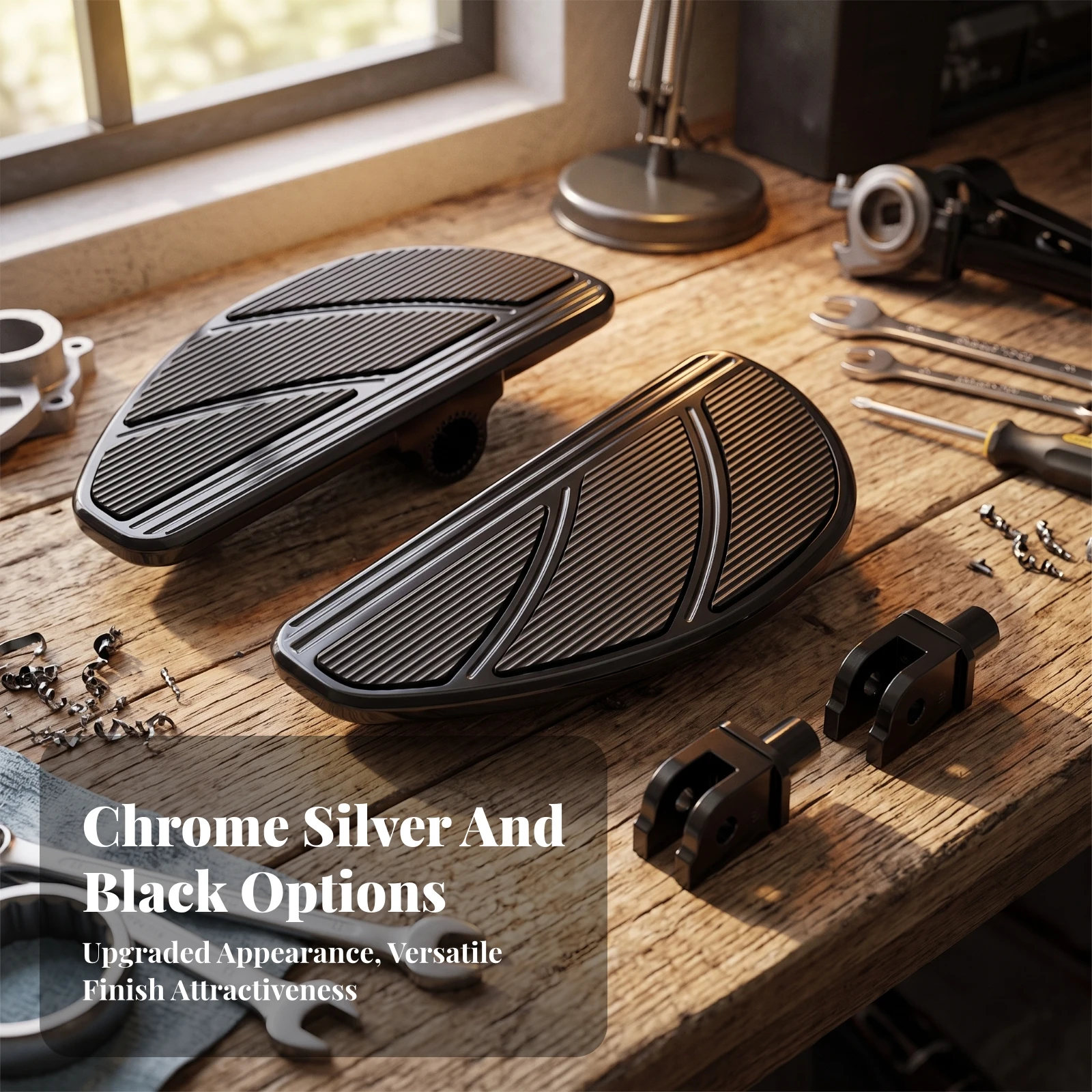 Motorcycle Footboards with Mounting Brackets Wide Footboards with Mount Bracket Footrests Ribbed Hardware Corrosion-Resistant