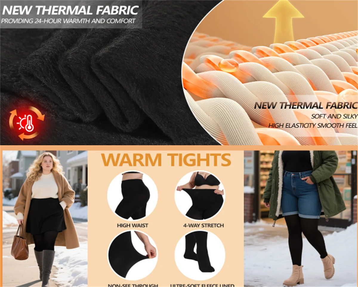 Plus Size Heavy High Waist Fleece Lined Leggings Super Warm Thicken  Pants Winter Oversized  Pantyhose Tight