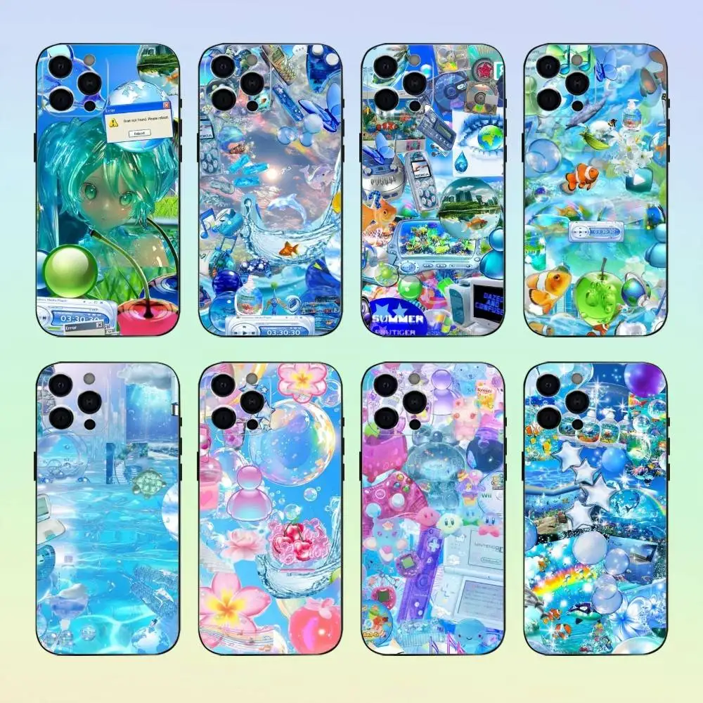 Funda colorida para teléfono Frutiger Aero para iPhone17,16,15,14,13,12,11 Plus,Pro Max, funda negra suave