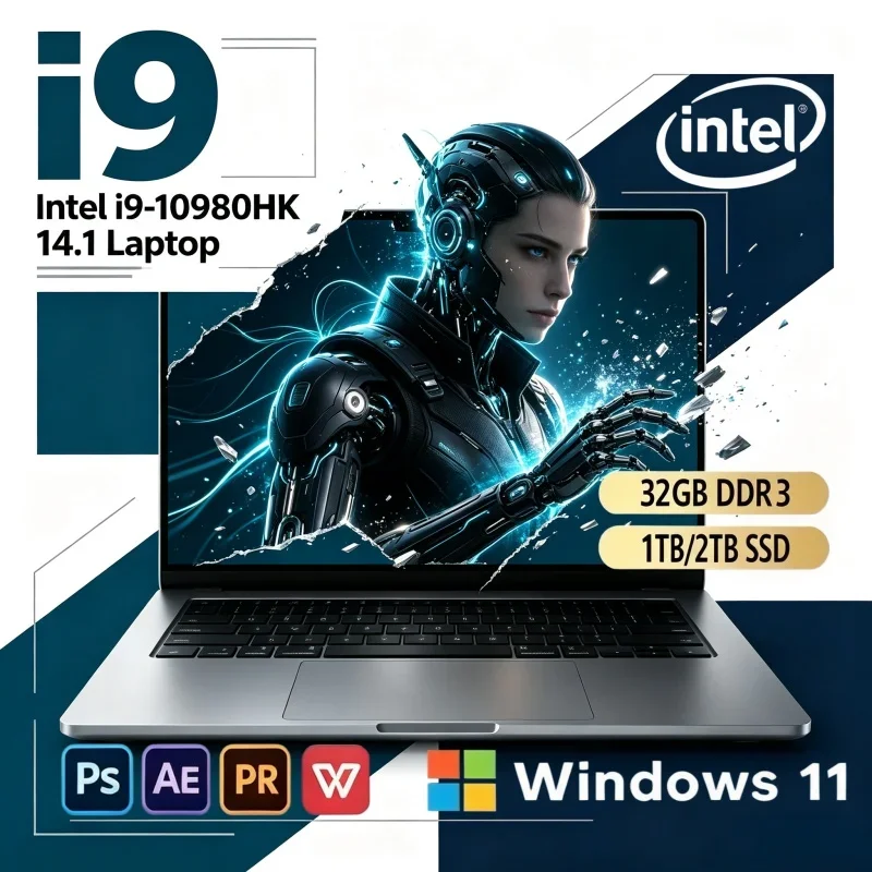 Popular 2026 14.1" Ultra Fast Laptop Intel I9-10980HK 16/32GB RAM 2TB SSD Win11 Gaming Business Notebook