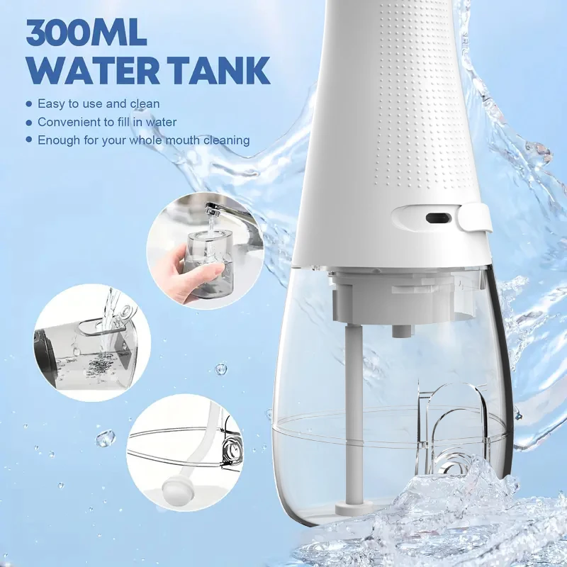 Dental Oral Irrigator Water Flosser Thread Teeth Pick Mouth Washing Machine 5 Nozzels 3 Modes USB Rechargeable 300ml Water Tank