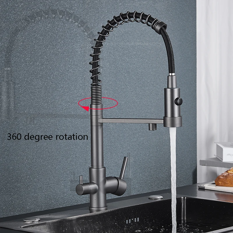 Senlesen Gun Grey Purified Kitchen Faucet Deck Mount Hot Cold Mixer Crane Tap Rotation Spray Stream Mode For Filter Drink Water