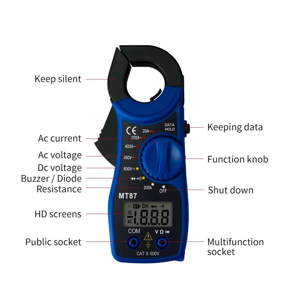 Professionele draagbare Mt87 digitale stroomtang multimeter DC Ac spanning stroomtang weerstand Amp Ohm tester elektronisch