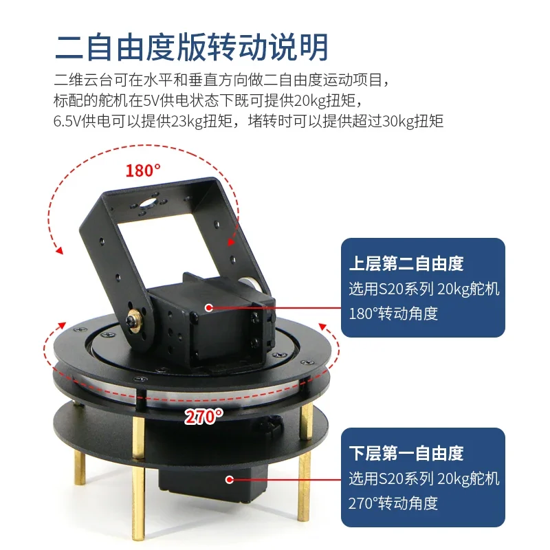 Two-dimensional electric gimbal, two free 360 degree rotation, large torque steering gear