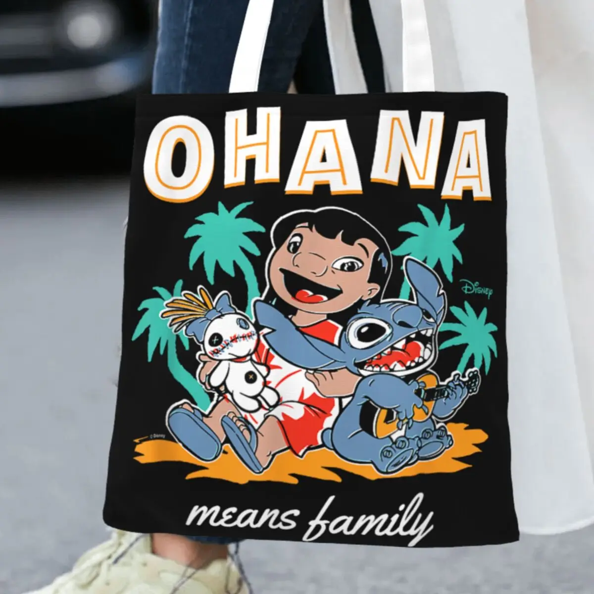 Bolsa de Compras Lilo y Stitch - Ohana Means, Bolsos Modernos de Poliéster, Bolsa de Mano para Oficina, Bolsa de Hombro de Diseñador para Mujer
