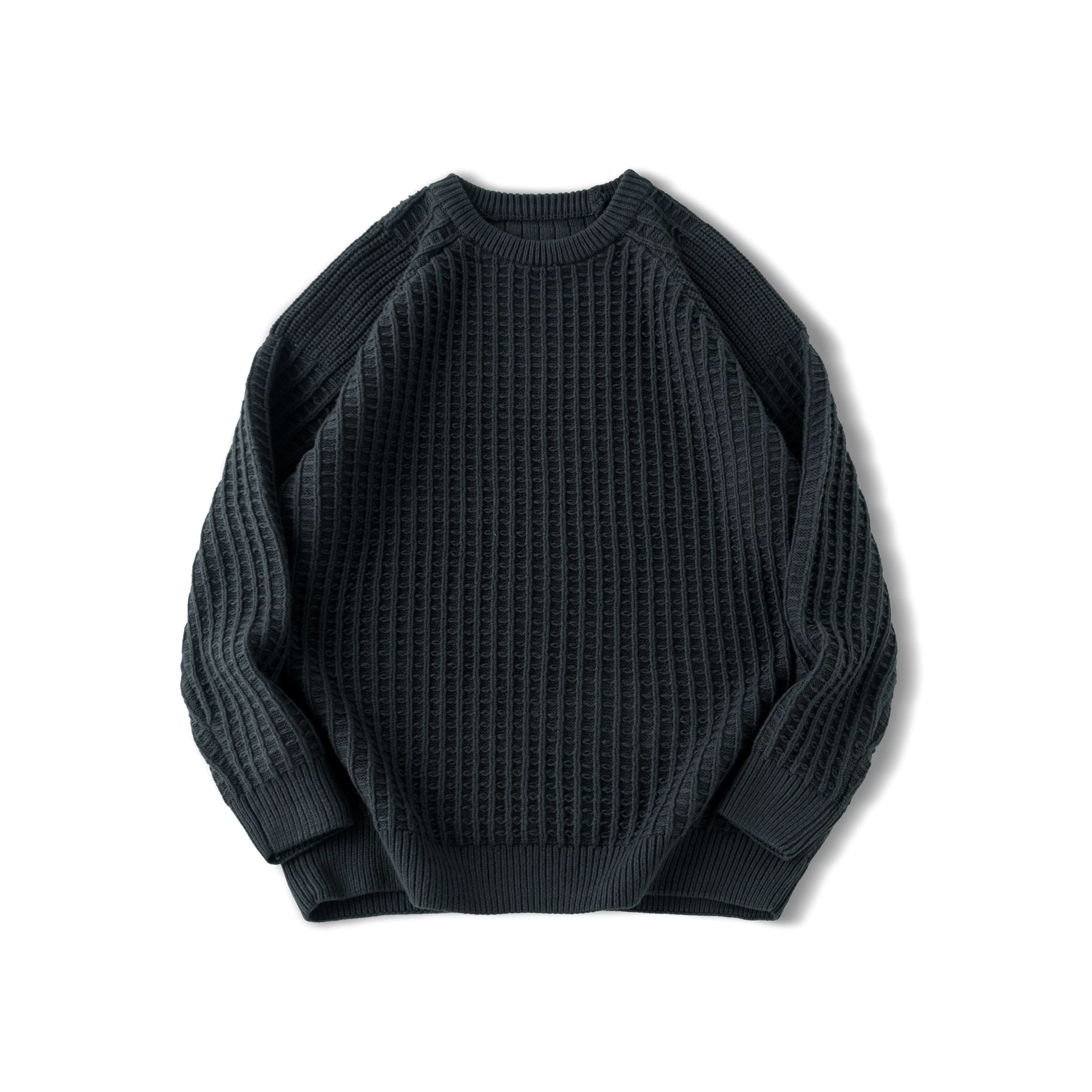 Retro American Style Waffle Knit Sweater - 2025 Autumn Winter Men's Loose Relaxed Fit Pullovers High Quality Plus Size 4XL