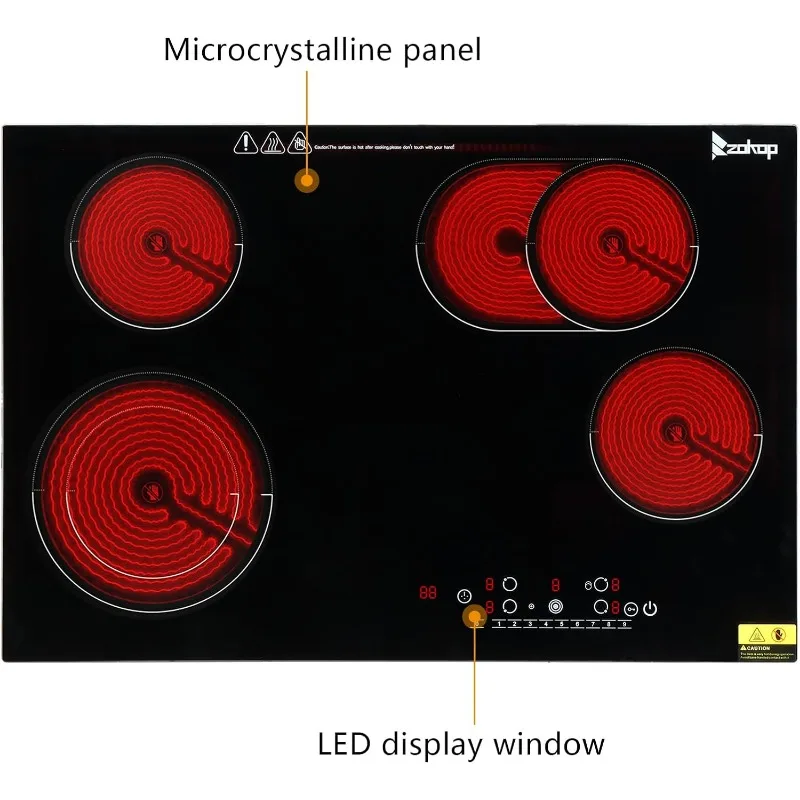 Электрическая керамическая варочная панель Winado с 4 конфорками, 30 дюймов, плита с плоской вершиной 220–240 В, многофункциональная электрическая плита с 9 уровнями нагрева
