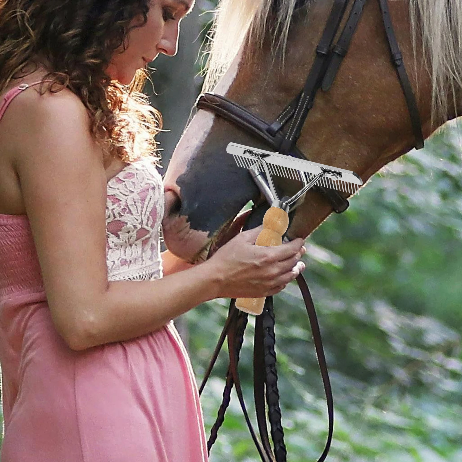 فرشاة تنظيف الحصان المفيدة، مشط معدني قوي من الخشب لإزالة شعر الخيل، أداة متينة للعناية بالحيوانات الأليفة، مستلزمات عملية #2