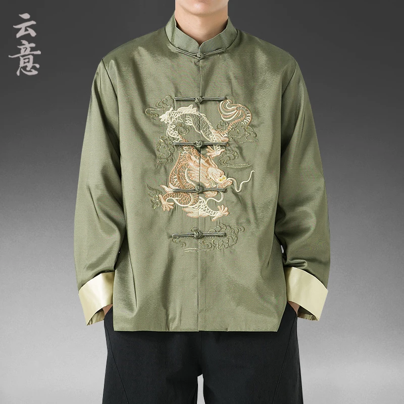 

Мужская куртка с вышивкой в стиле ретро с драконьим узором, осенняя ветровка в китайском стиле, молодежный костюм Чжунган, национальный костюм, повседневная одежда