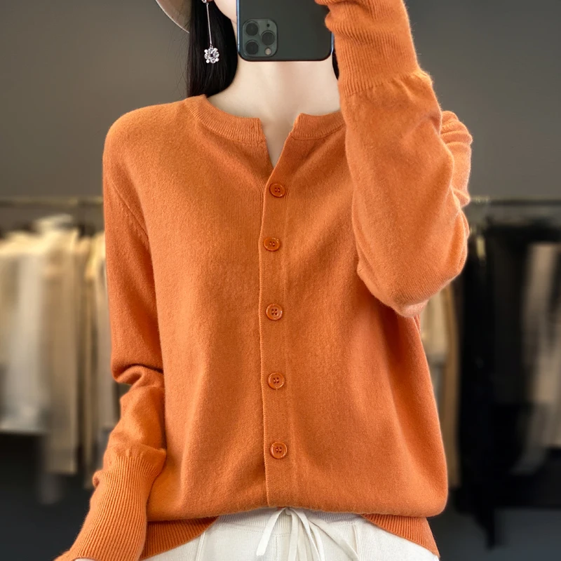 Autumn And Winter New Cashmere Cardigan Women Solid Color Sweater Loose O-Neck Knitted Cashmere Cardigan Sweater Women