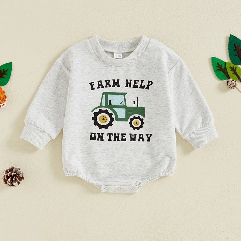 

Baby Boy Sweatshirt Romper 2024 Fall Outfit Casual Farm Tractor Print Long Sleeve Jumpsuit for Infant Toddler