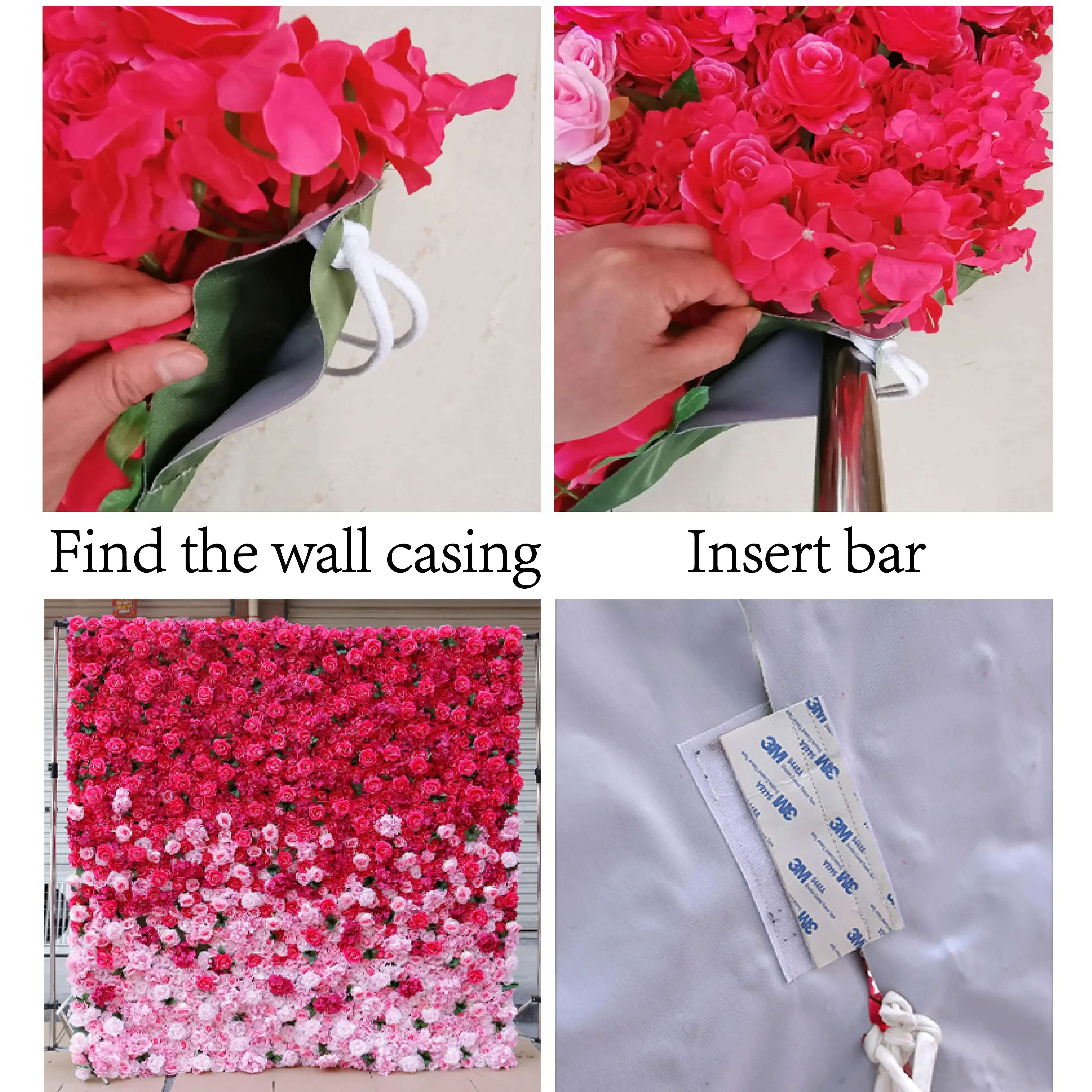 Backdrop Artificial Flower Wall Cloth Roll Up Curtain Floral Wall for Wedding Banquet / Party / Commercial Activity Decoration