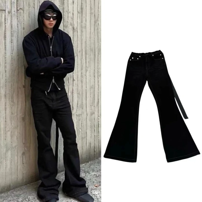 

High Street Темный стиль Повседневные модные джинсы Мужские универсальные брюки Мужские брюки-клеш высшего качества Мужская одежда