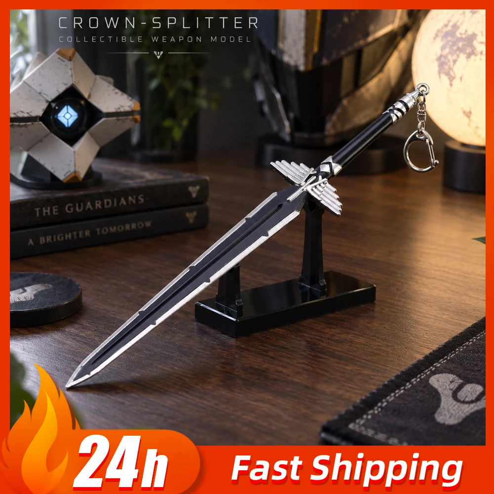 22cm Destiny Crown-Splitter Sword Model Keychain Miniature Gaming Weapons Replica Collectible Display Cosplay Prop Gift for Fan
