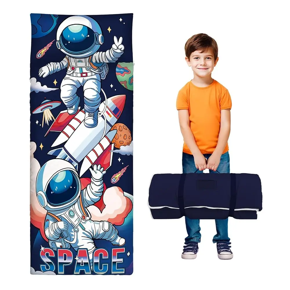 

Детский спальный мешок для малышей 59''×24'', мягкий спальный мешок со съемной подушкой для девочек и мальчиков, складной спальный коврик