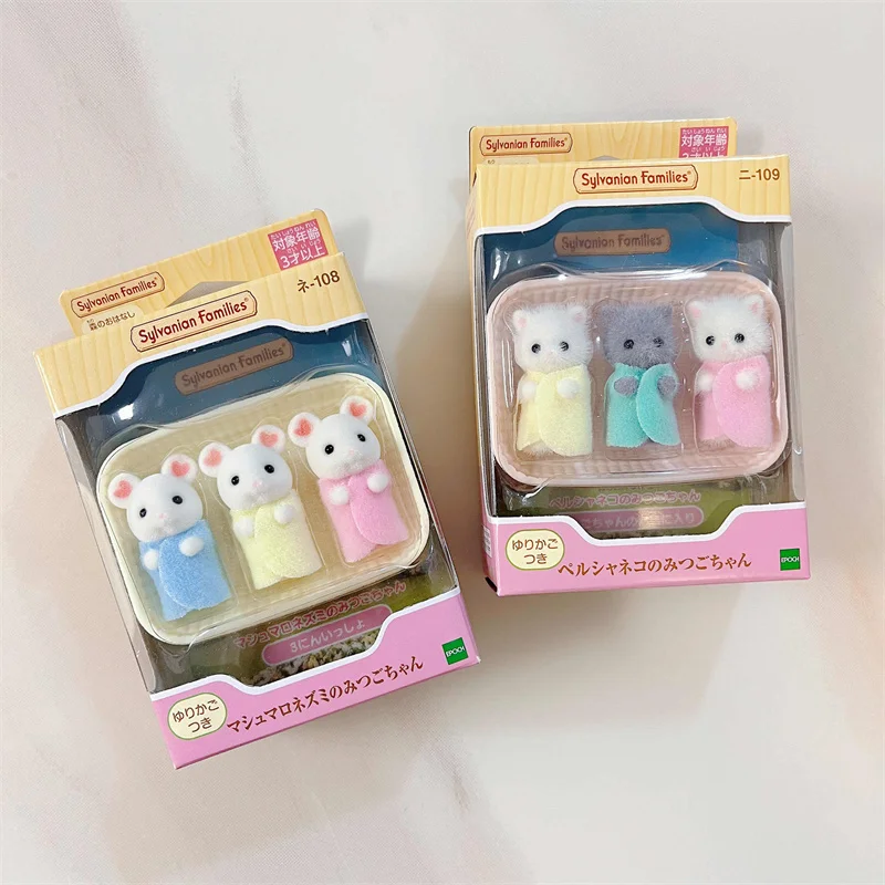 Japanese Sylvanian Families Anime Figures Cute Persian Cat Love Mouse Triplet Baby Mini Doll Girl Toy Ternurines Figure Dolls