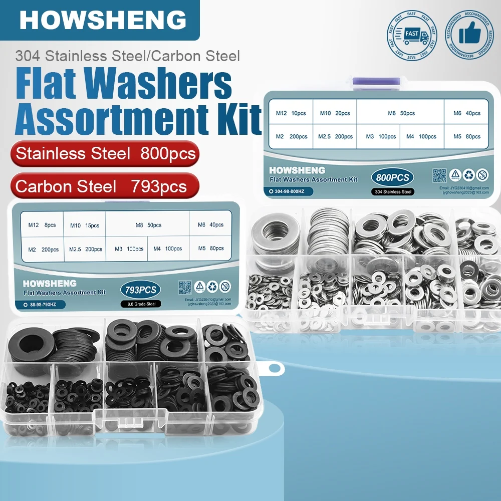 

793/800 шт. Ассортимент обычных плоских прокладок из нержавеющей стали, черная углеродистая сталь M2 M2.5 M3 M4 M6 M8 M10 M12, наборы плоских шайб