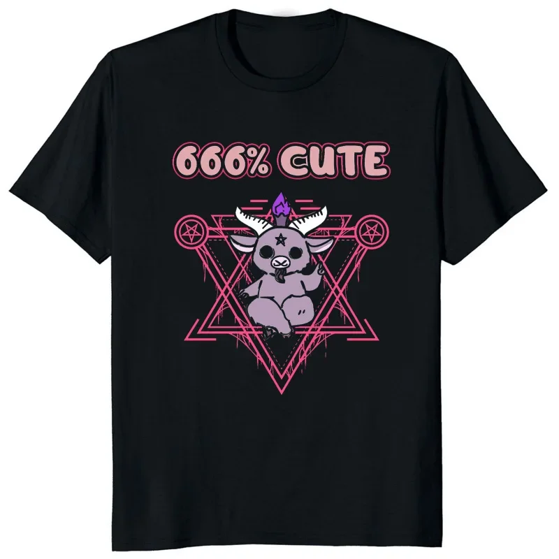 

666% Cute Satan Demon Graphic Tshirts Funny Goat Kawaii Tee Hail Baphomet Horror Funny Evil T Shirt Men Women Summer Tee Shirts