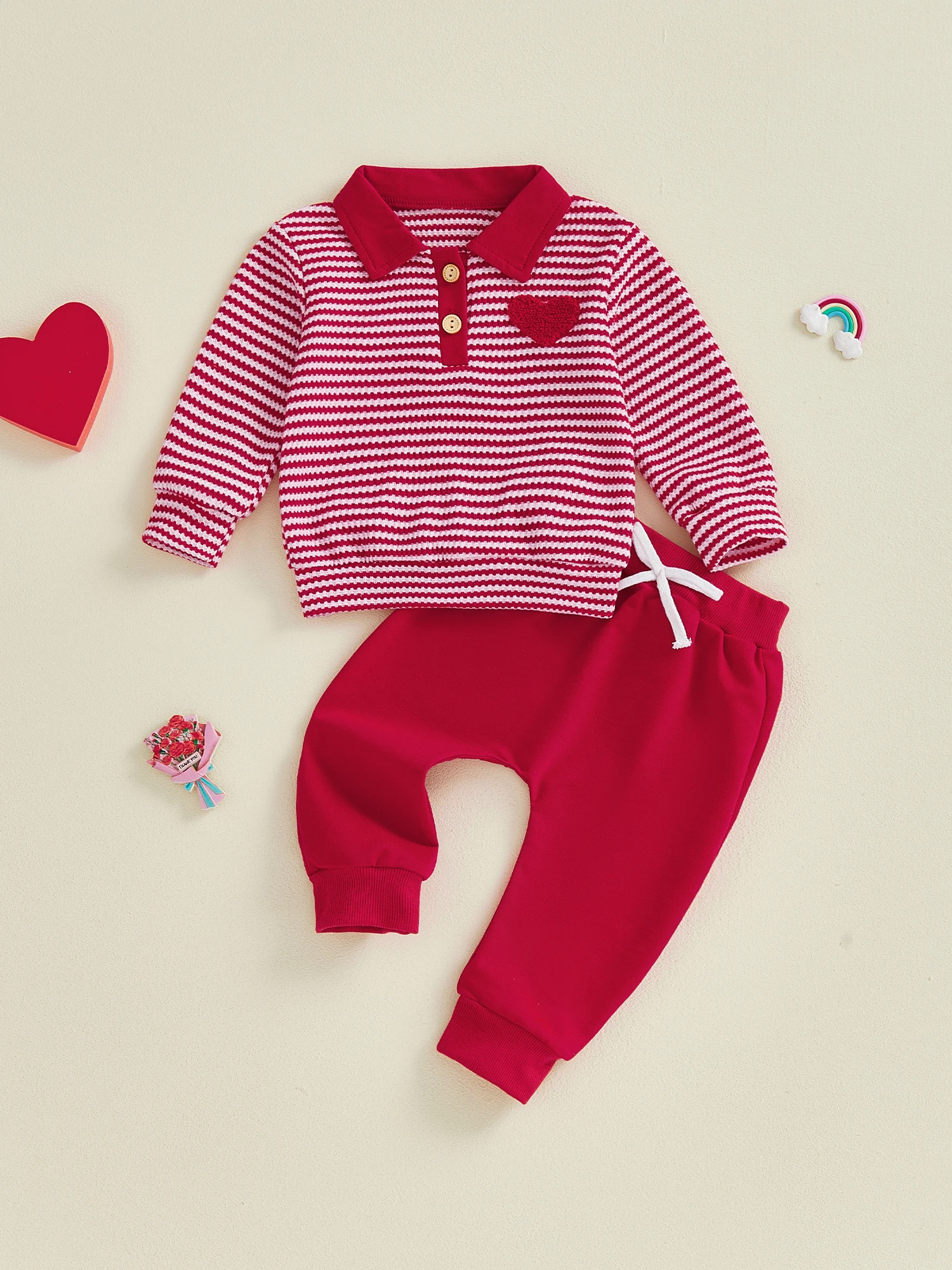 

Baby Girl Valentine s Day Outfit Red Heart Print Ruffle Sleeve Top and Leggings Set Toddler Love Heart Clothes 2 Pcs Set