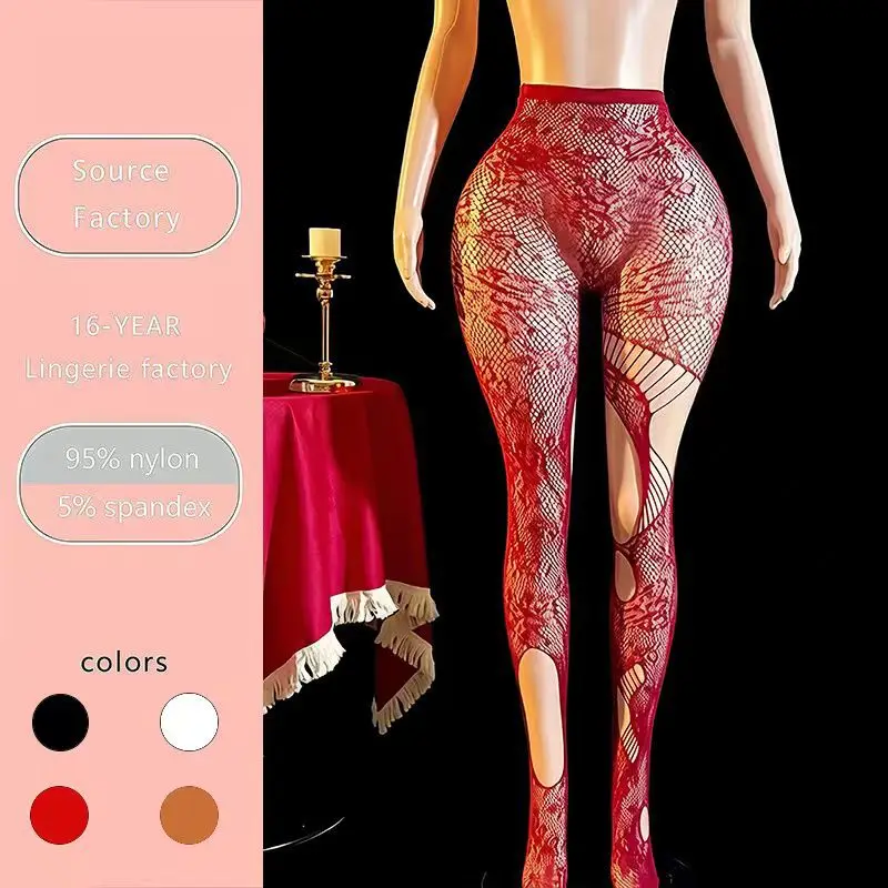 Solid Color Fishnet Stockings With Rose Embroidery Hollow Design Irregular Women's Fishnet Stockings Charming Pure Desire GGBE