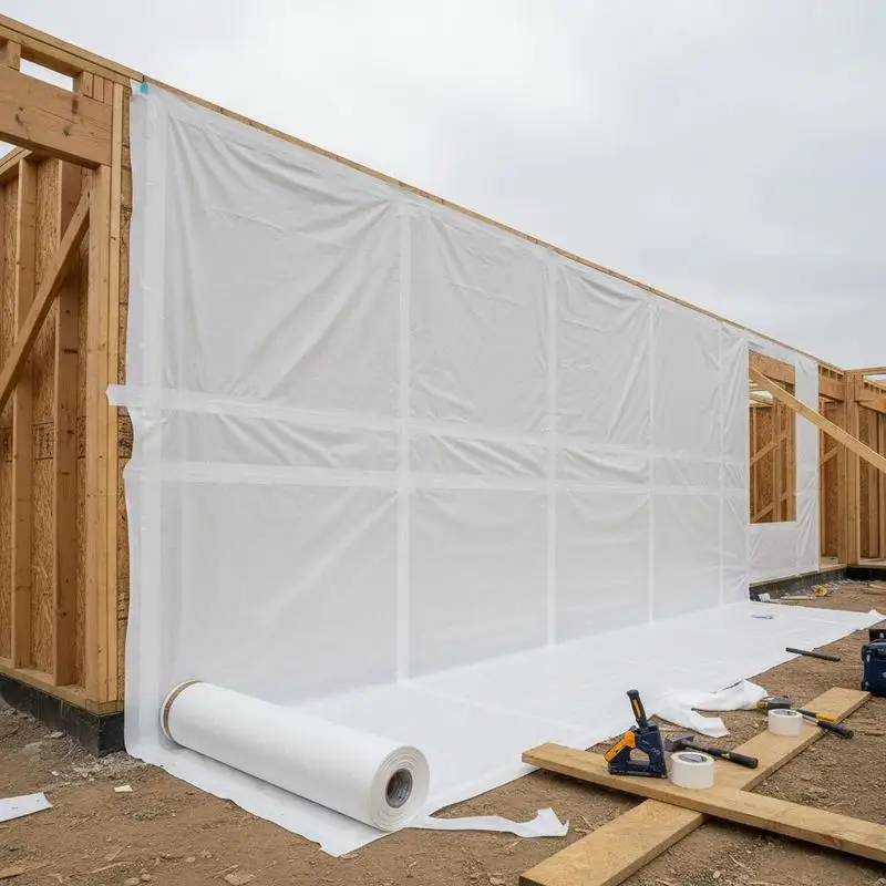 Building Enclosure 4.5 x 150 ft For Residential Construction, Commercial Building, Crawl Space, 0.13 mm Thick Polyethylene Sheeting Tear-resistant Vapor Barrier White Plastic Film Roll Heavy Duty Surface Protector Covering