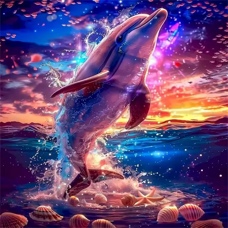 

RUOPOTY Dolphin Diamond Painting Kits Wall Decor Diamond Art Kits For Adults Animal Full Round/Square Classic Diy Crafts Adult D