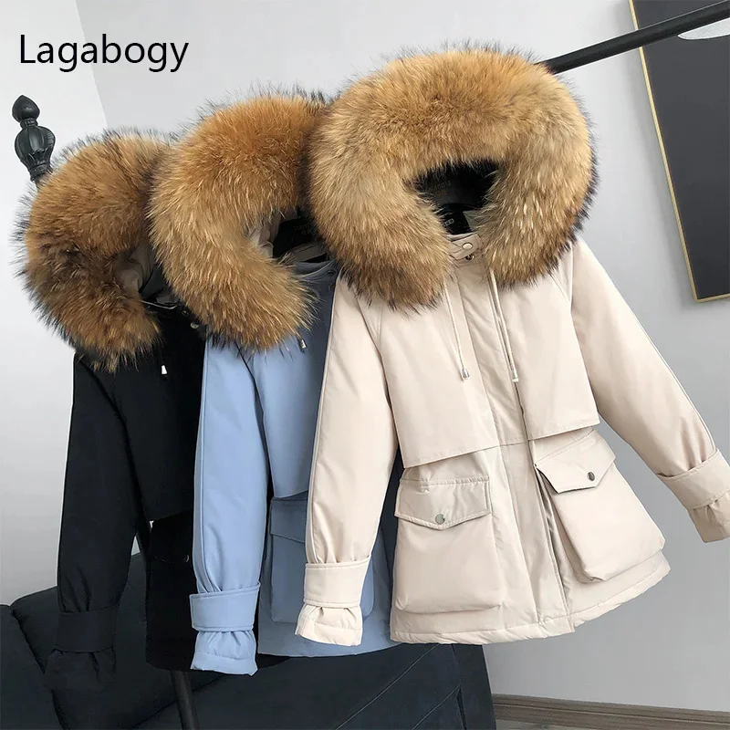 Imagem -02 - Inverno de Pele de Raposa Grande Jaqueta Feminina Natural Grosso Quente Solto Parkas Sash Amarrar Neve Outwear Pato Branco para Baixo Cabolsa