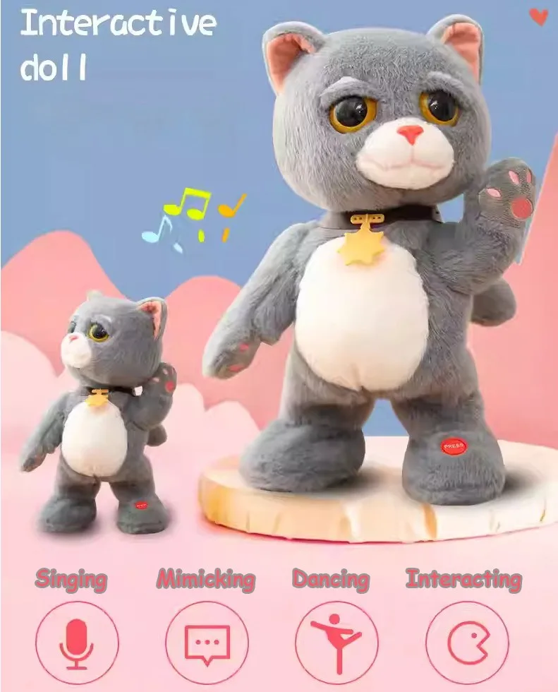 Simulation Dancing Tom Cat Electric Toy Speaking Pet Singing Interactive Realistic Cute Kitten Furry Plush Doll Boy Girl Gifts