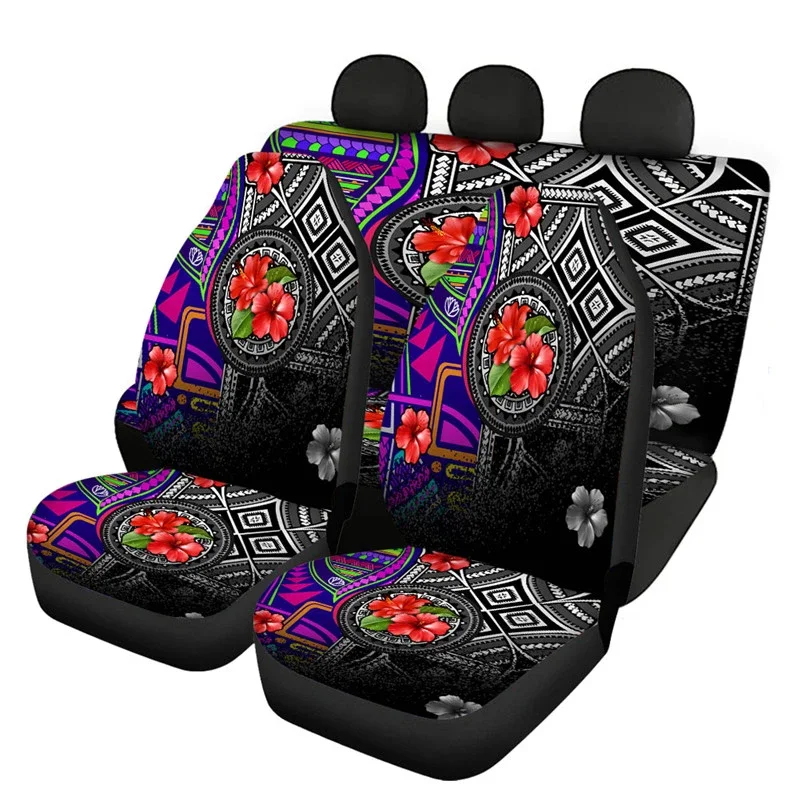 Hawaiian Hibiscus Car Seat Cover Full Set Samoan Tribe Front And Back Seat Cushion Protector Universal Suv Truck Interior Decor