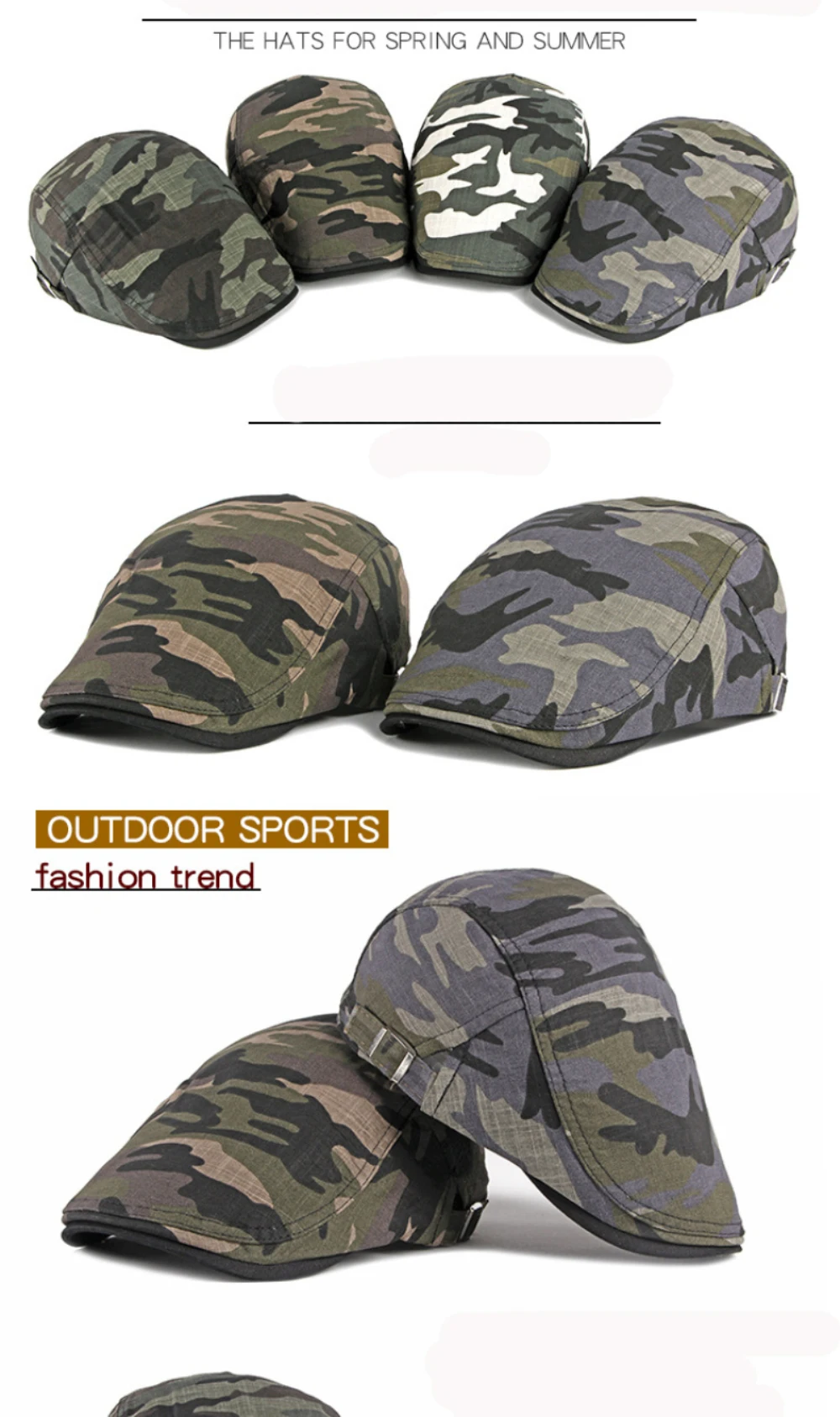 HT3011 Herren- und Damen-Baskenmützen, Camouflage Ivy Flat Sun Cap, Neue Künstler- und Malermütze, Verstellbare Frühling-Sommer-Baskenmütze – Detail 1