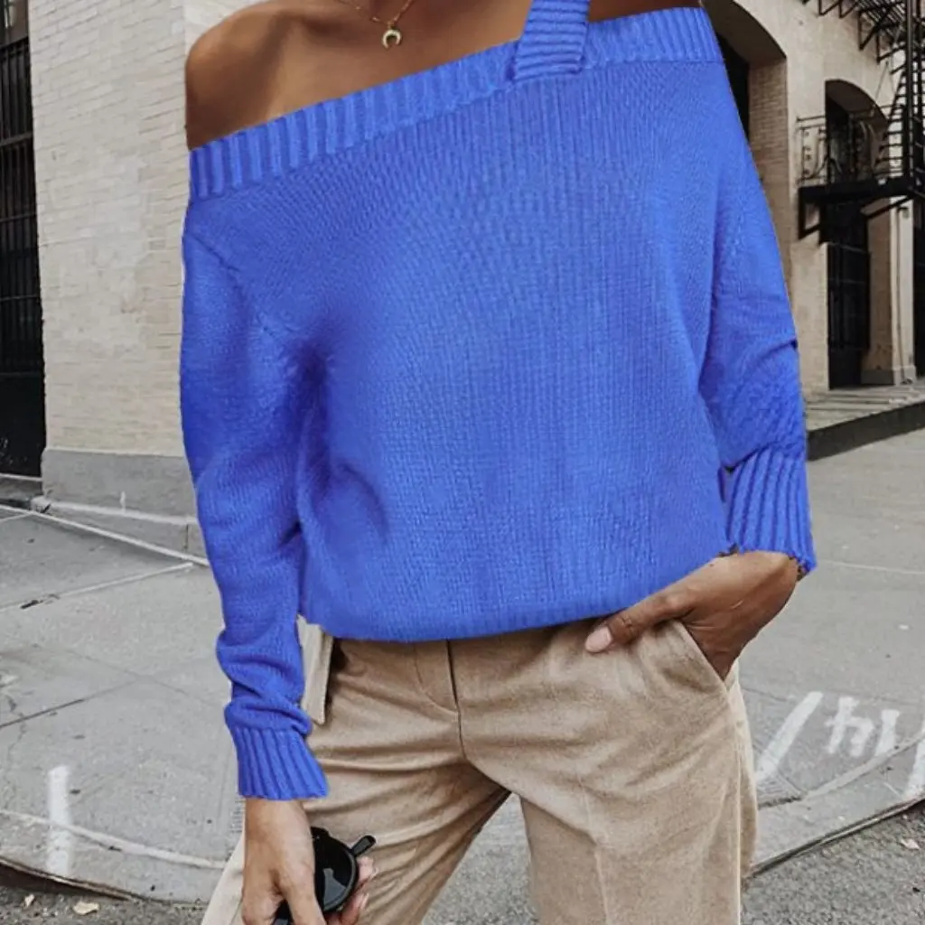 

Women's Long Sleeve Sweater Sexy Strap Shoulder Solid Color New Arrivals