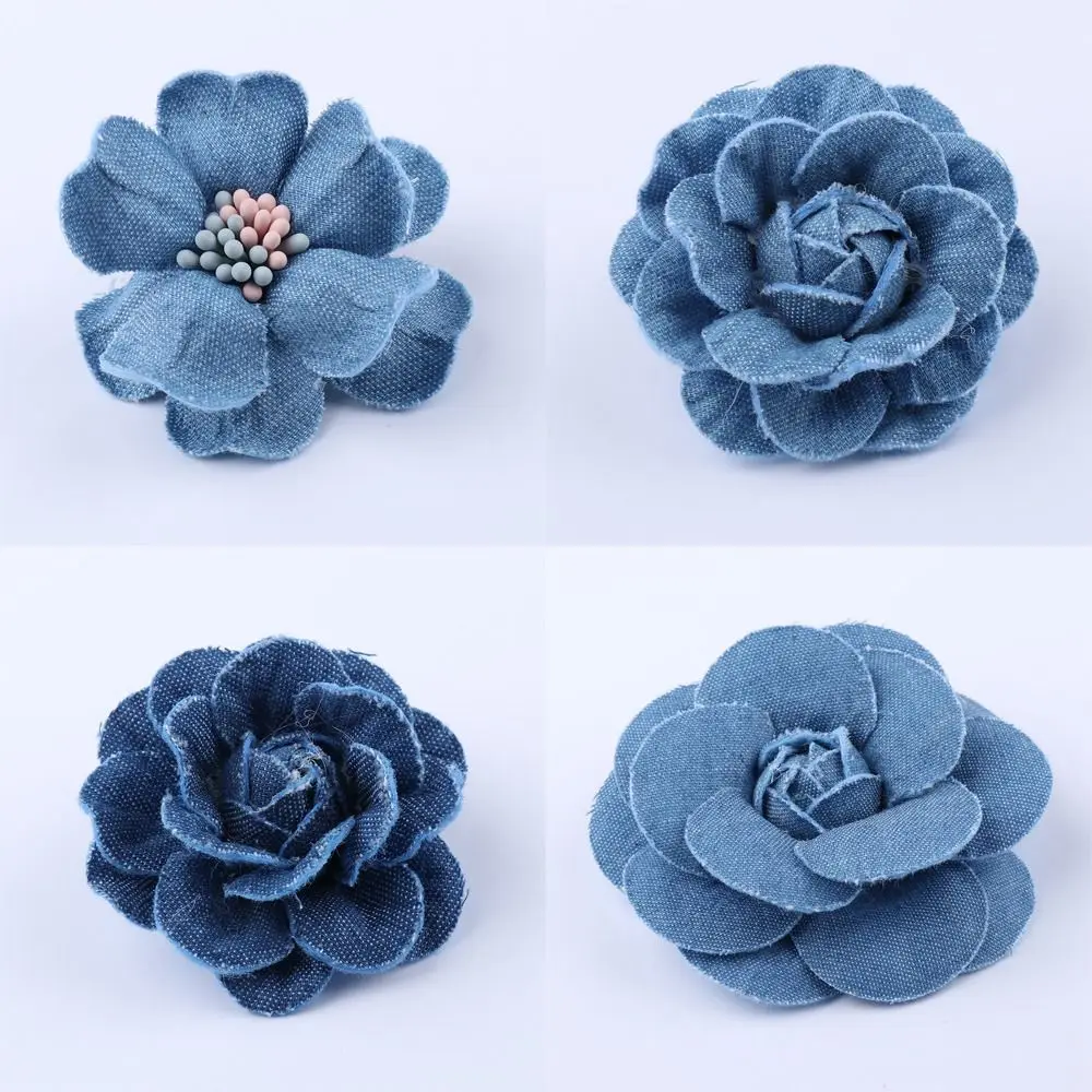 Denim Tecido Artificial Flores, DIY Scrapbooking, Flower Headwear, Roupas Roupas, Moda