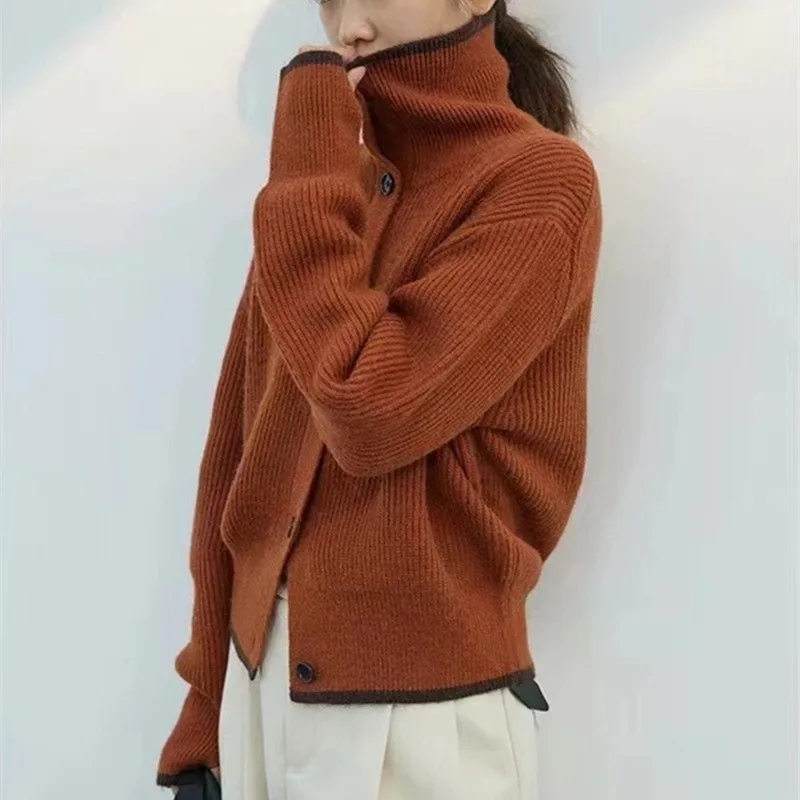 ملابس الشتاء امرأة تسحب النساء بالأزرار المتباينة كل مباراة فضفاضة أسلوب بسيط سترة مريحة موضة عادية التنقل