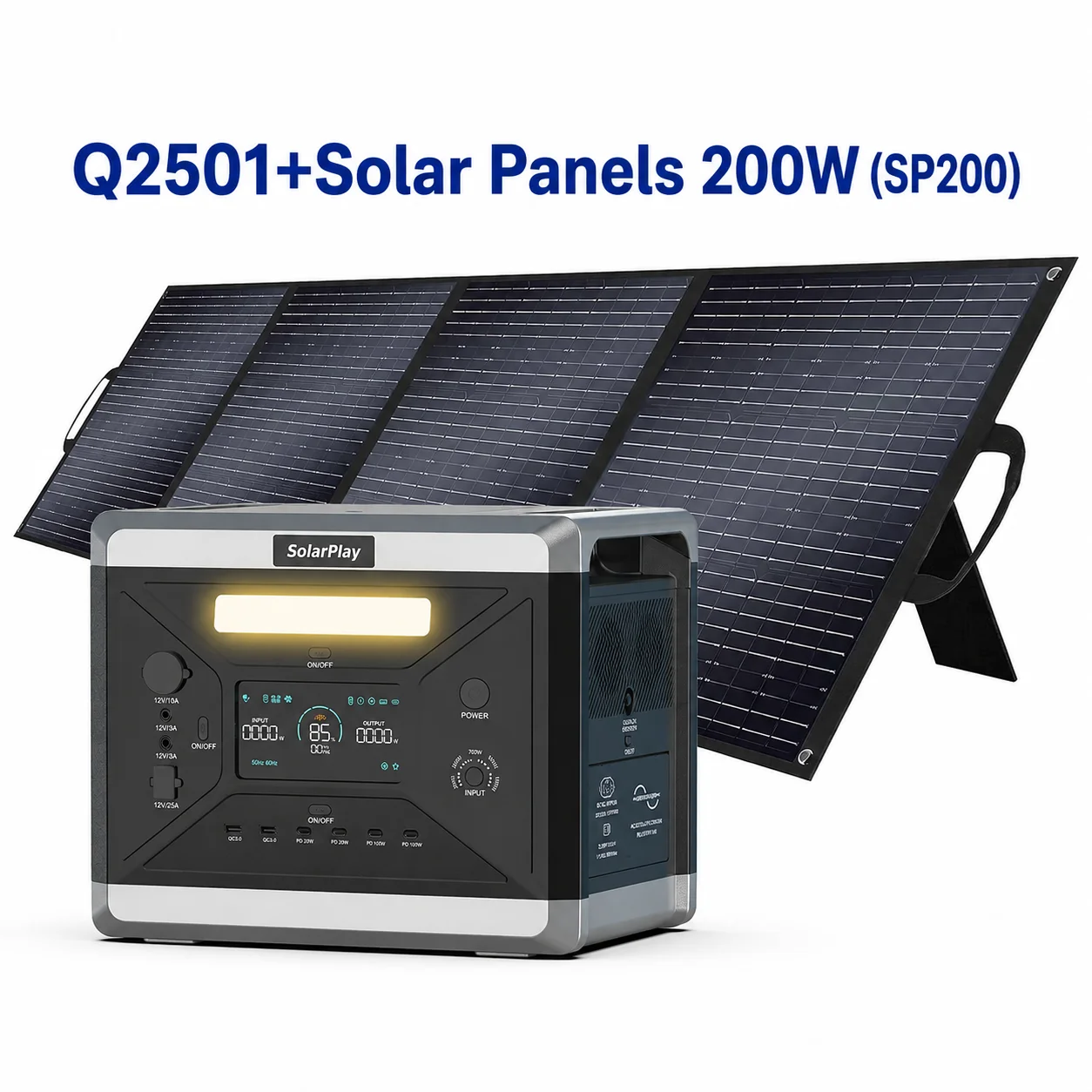 SolarPlay Q2501 draagbare krachtcentrale, 2400W, 2160Wh, LiFePO4-batterij, zonnegenerator, optioneel SP200 200W of SP400 400W zonnepaneel voor kamperen, gebruik in een camper of als