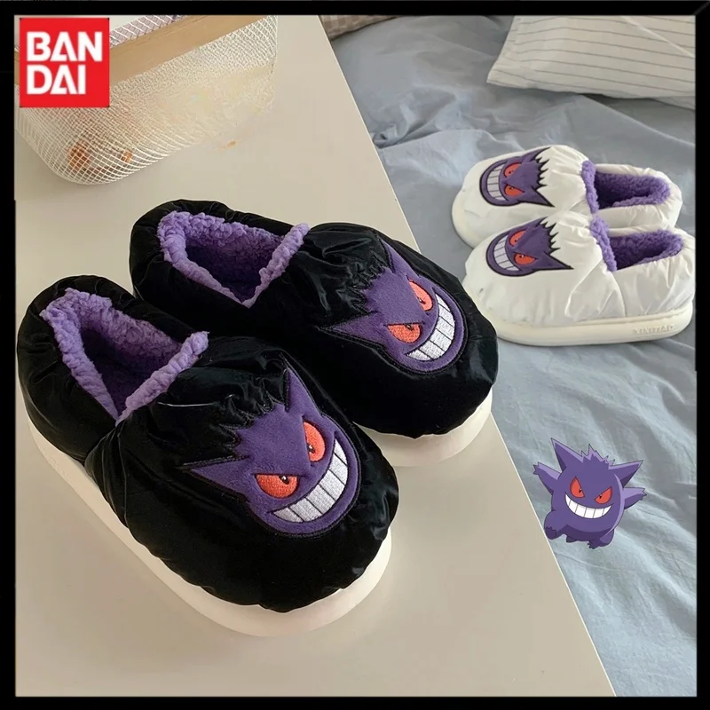 Bandai-Zapatillas de algodón de Pokémon para niños, 3,5 cm, amantes de Gengar, mantienen el calor en casa, más terciopelo, impermeable, regalo para niños, nuevo