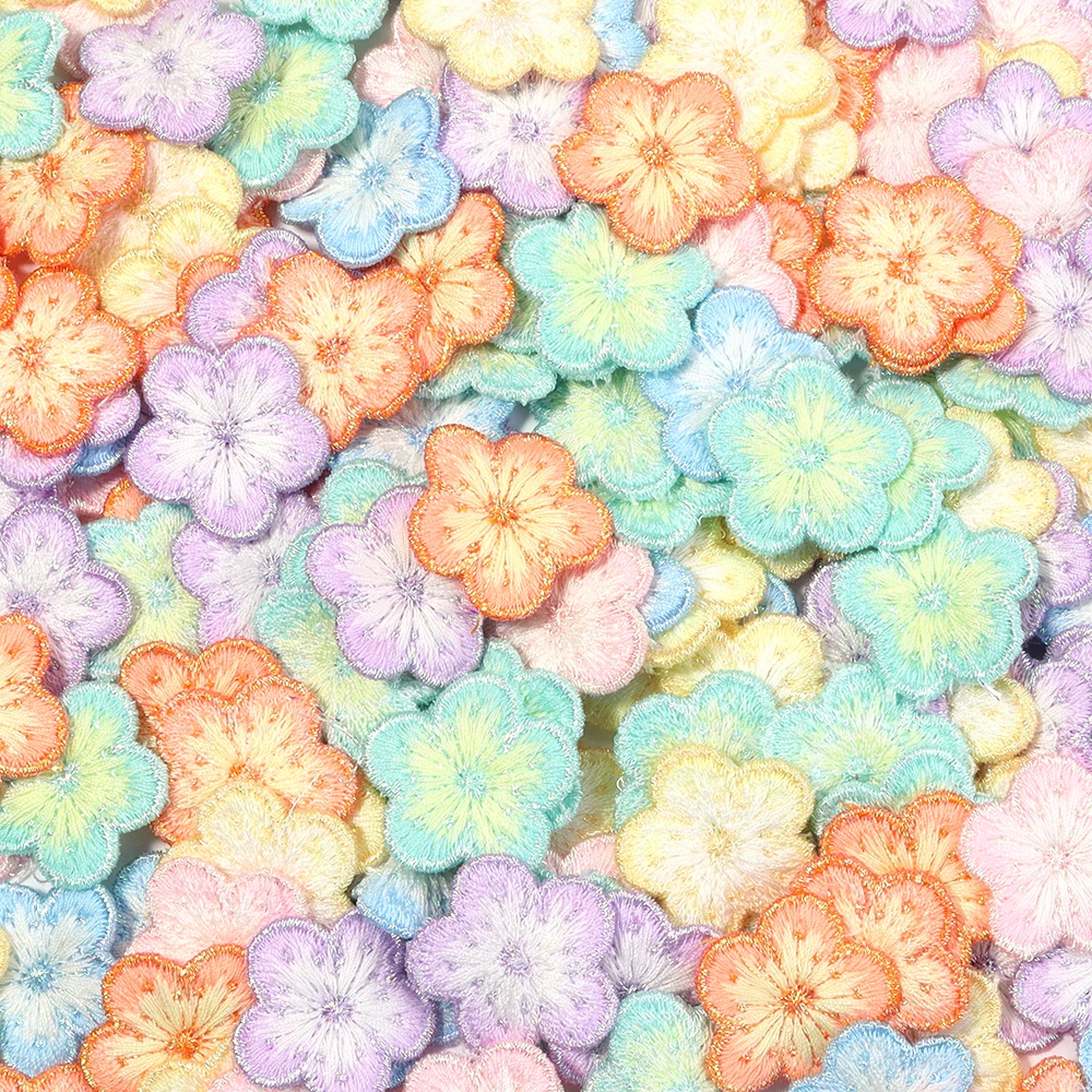 10 Stück 2,7 cm mehrfarbige Polyester-Blumenapplikationen, Stickerei, Stoffaufkleber, Aufnäher für DIY-Nähzubehör, Dekoration