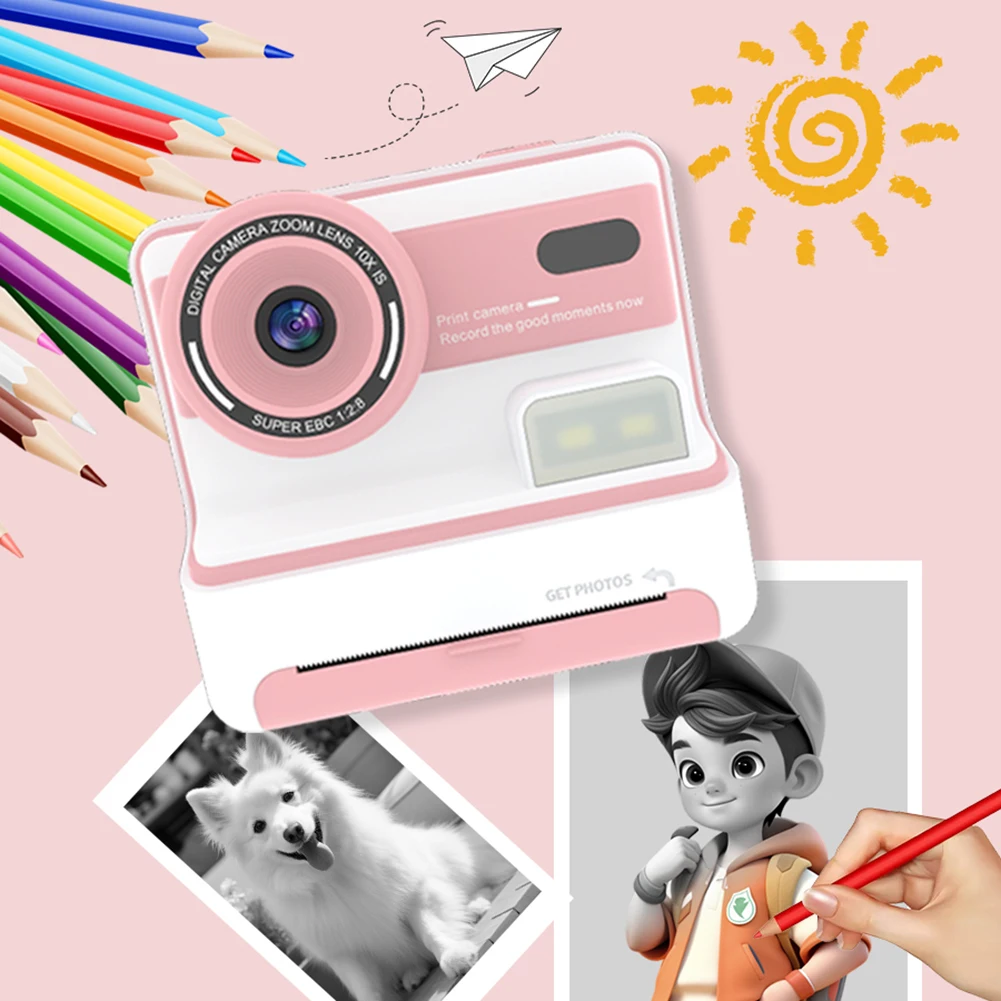 Kids Mini Instant Print Camera Dual Lens Inkless Thermal Print Camera 2.4 Screen Photo Printing Camera with 3 Rolls Print Paper