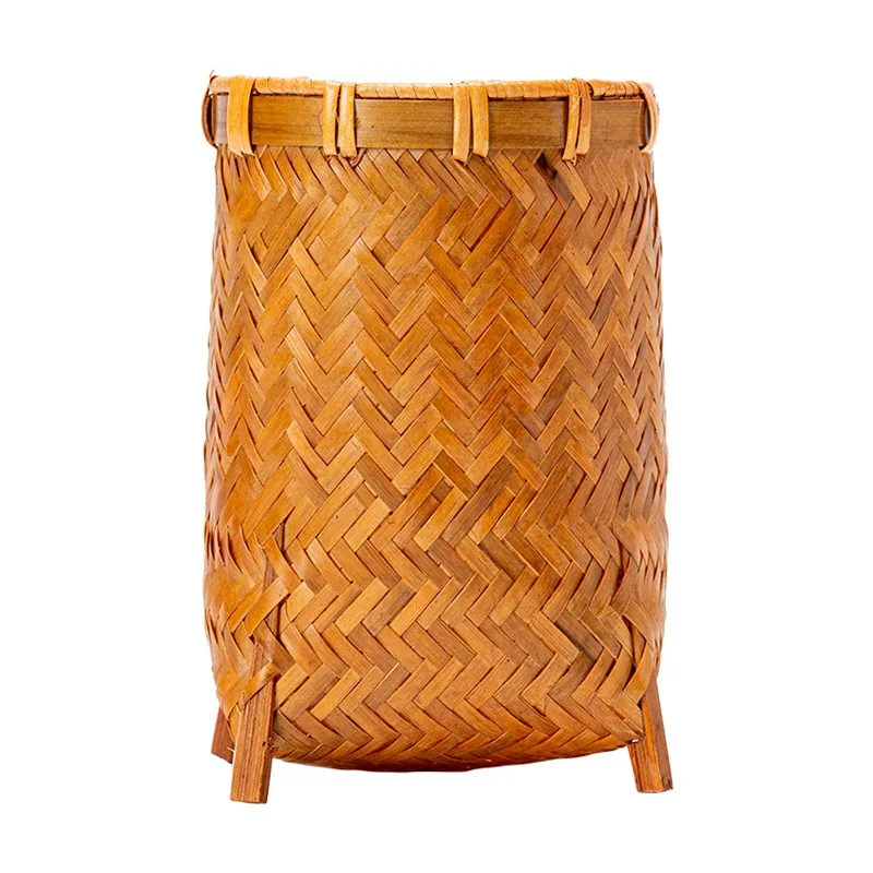 Handmade bamboo woven six gentlemen tea tube, retro lacquer storage tube pen holder needle clip tea ceremony zero