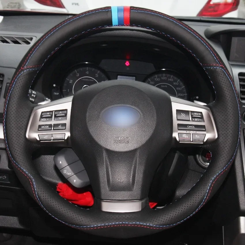 

Hand-Stitch Non-slip Genuine Leather Blue Red Marker Steering Wheel Cover for Subaru Forester XV Interior Accessories