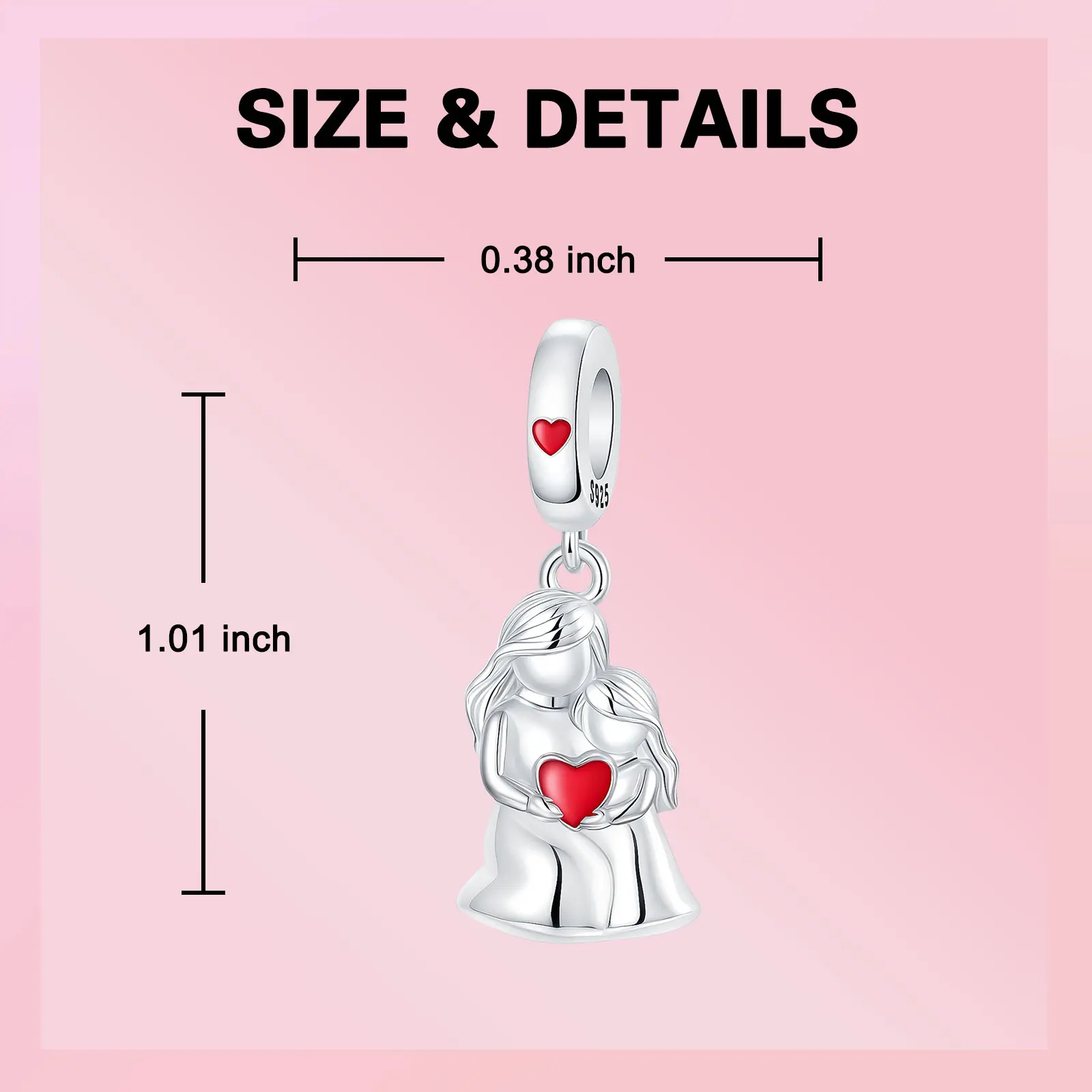 925 Sterling Silver Mother Daughter Hug Dangle Charm Bead Red Enamel Heart Mom Girl Pendant Fit Charm Bracelet DIY Jewelry Gift