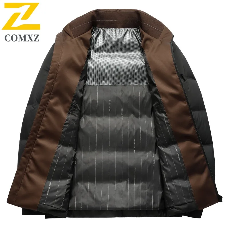 COMXZ Puffer Jacket Men Turndown Collar Classic Business Leisure Thickened Warm Parka Trendy Working Cold Protection Winter Coat