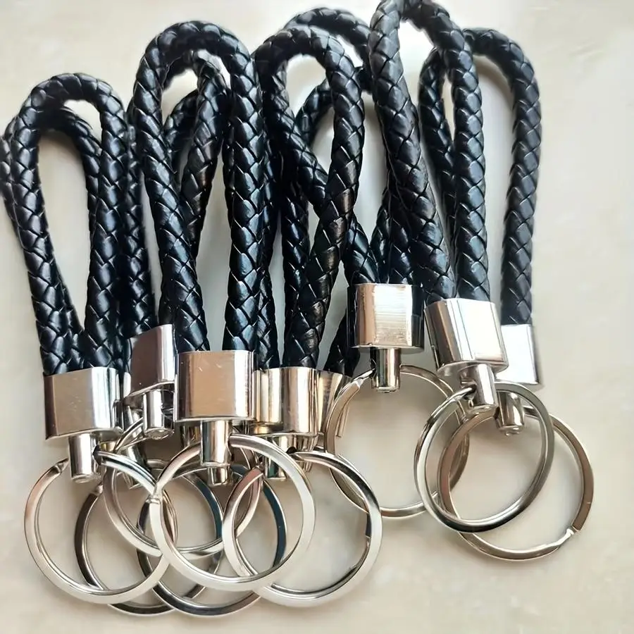 1/5/10/20/50/100pcs Black Faux Leather Keychains | Braided Faux Leather Rope Twist Key Pendants Love Mini Items Classroom Kindne