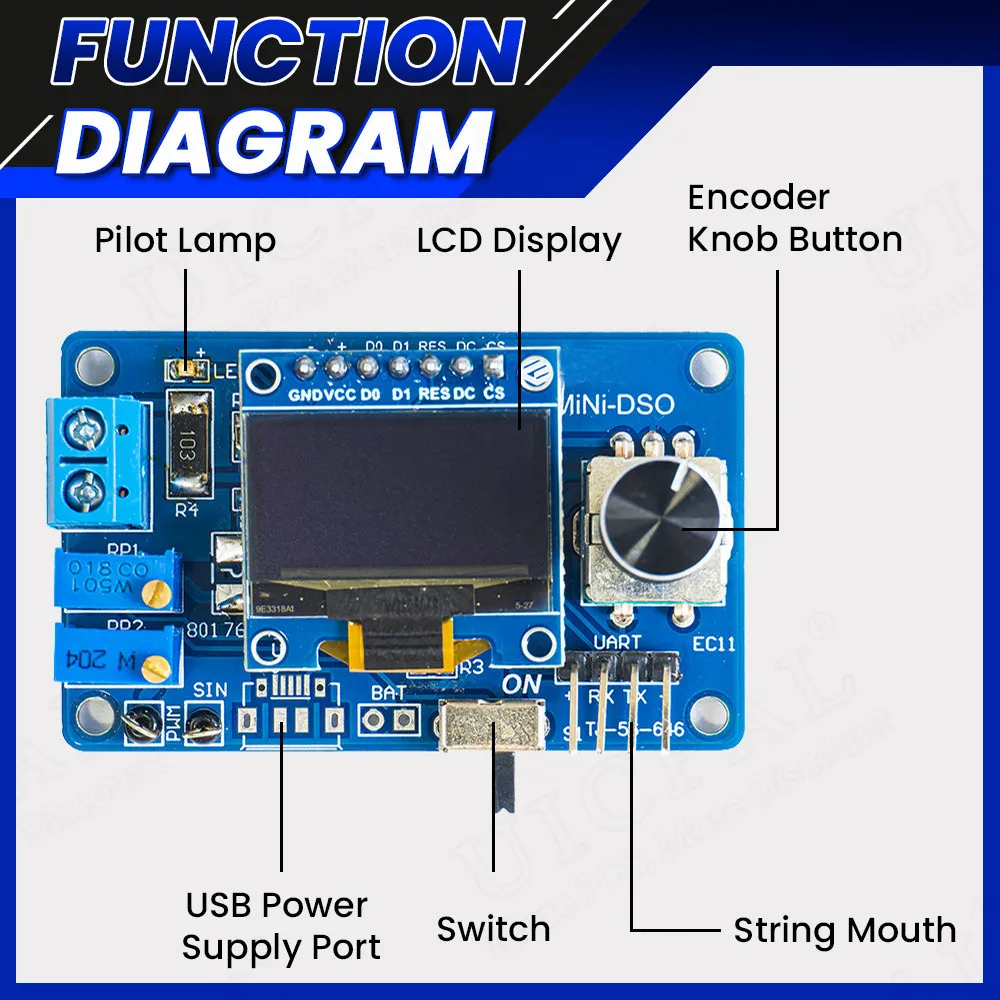 DIY Mini Digital Oscilloscope Electronic Kit STC8K8A MCU with 0.96 Inch OLED DIY Soldering Project Practice Solder Assembly