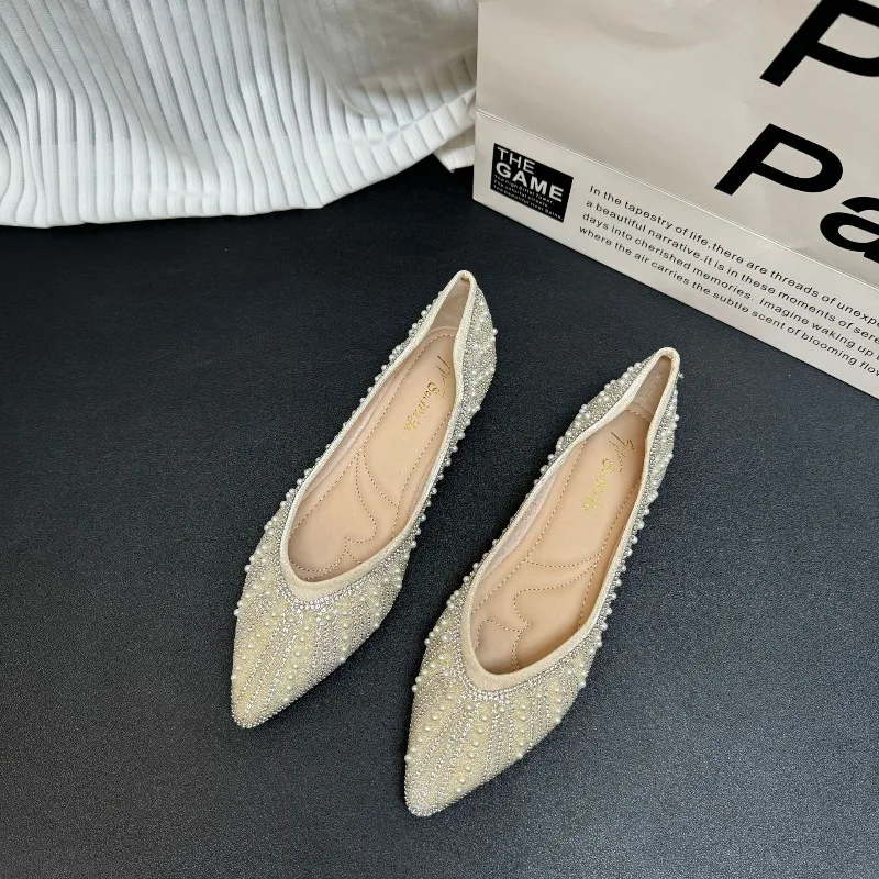 

Women's Shoes New Rhinestone Pointed Soft Soled Casual Shoes Fahsion Single Shoes for Women Pearl Wedding Shoe Zapatos De Mujer